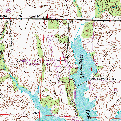Topographic Map of Higginsville Industrial Municipal Airport, MO