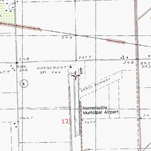Topographic Map of Hornersville Memorial Airport, MO