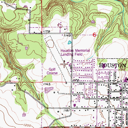 Topographic Map of Houston Memorial Airport, MO