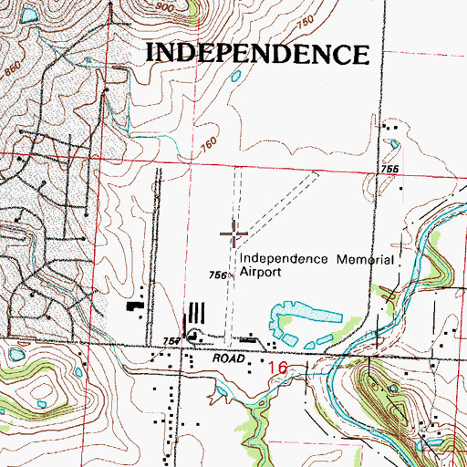 Topographic Map of Independence Memorial Airport (historical), MO