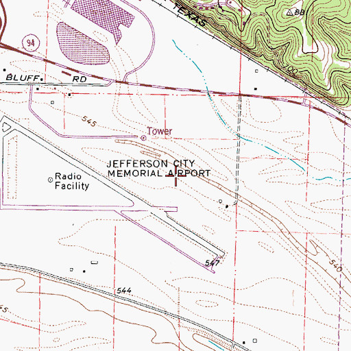 Topographic Map of Jefferson City Memorial Airport, MO