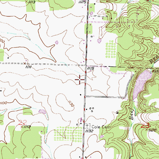 Topographic Map of Cal Acres Airport (historical), MO