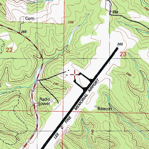 Topographic Map of Lee C Fine Memorial Airport, MO