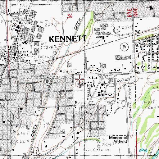 Topographic Map of Twin Rivers Regional Medical Center Heliport, MO