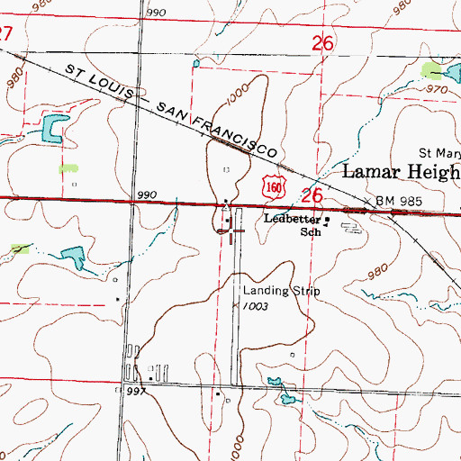 Topographic Map of Lamar Municipal Airport, MO