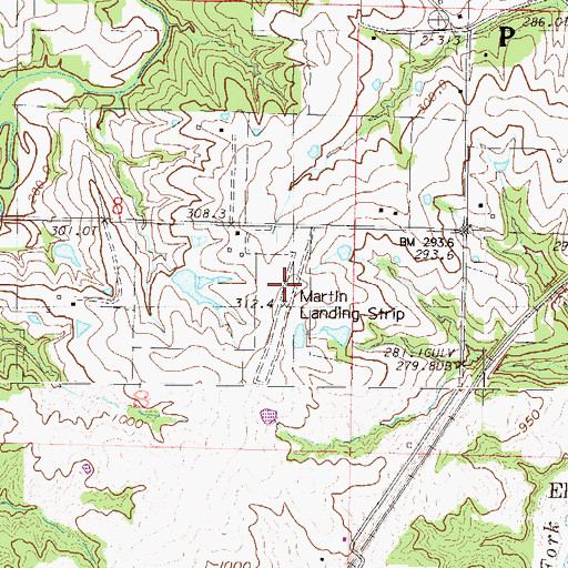 Topographic Map of Martins Airport, MO