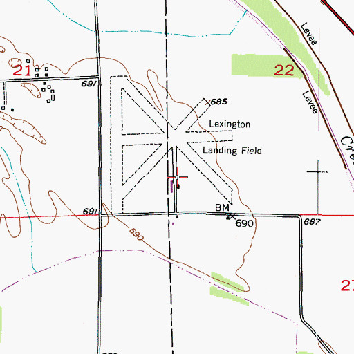 Topographic Map of Lexington Municipal Airport, MO