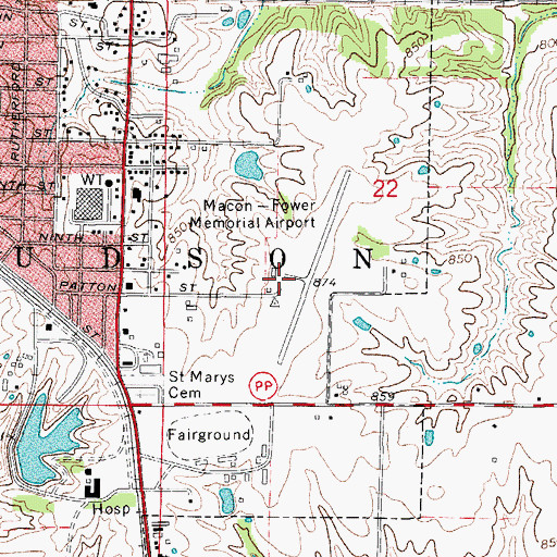 Topographic Map of Macon-Fower Memorial Airport, MO