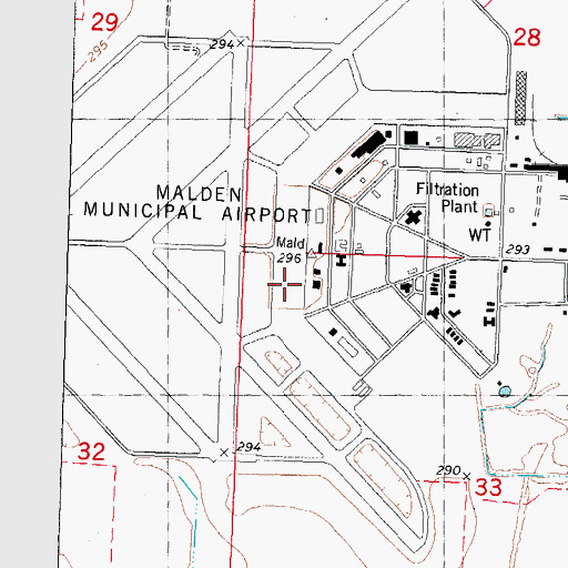 Topographic Map of Malden Regional Airport, MO