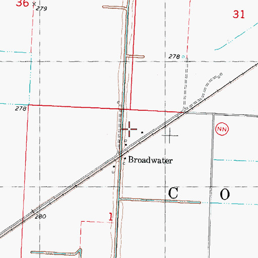 Topographic Map of Broadwater Airport, MO