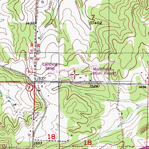 Topographic Map of Mansfield Municipal Airport, MO