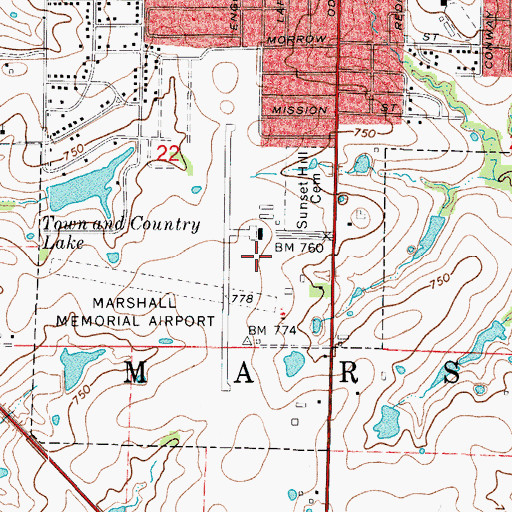 Topographic Map of Marshall Memorial Municipal Airport, MO