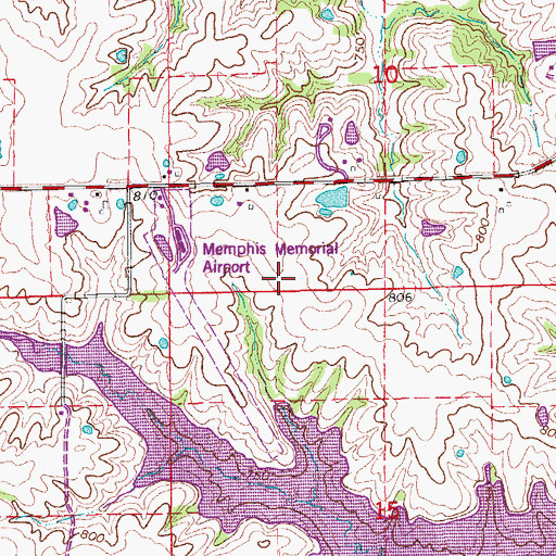 Topographic Map of Memphis Memorial Airport, MO