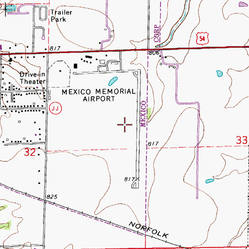 Topographic Map of Mexico Memorial Airport, MO