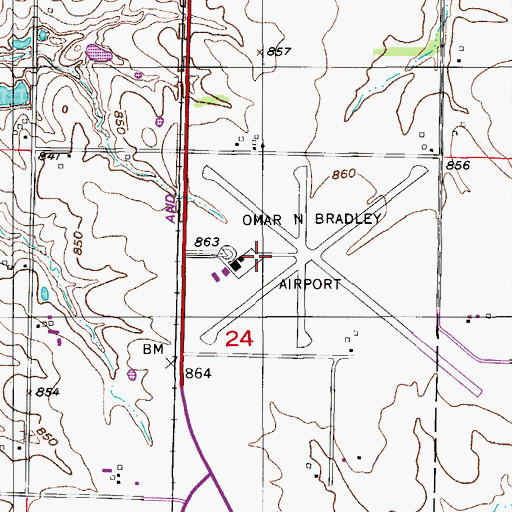 Topographic Map of Omar N Bradley Airport, MO