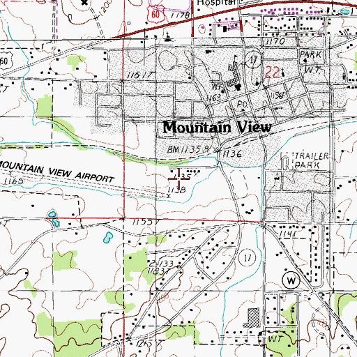 Topographic Map of Mountain View Airport, MO