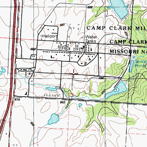 Topographic Map of Camp Clark Army Heliport, MO