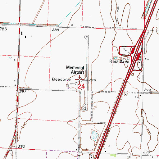 Topographic Map of County Memorial Airport, MO