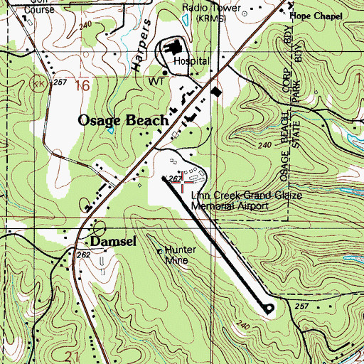 Topographic Map of Grand Glaize - Osage Beach Airport, MO