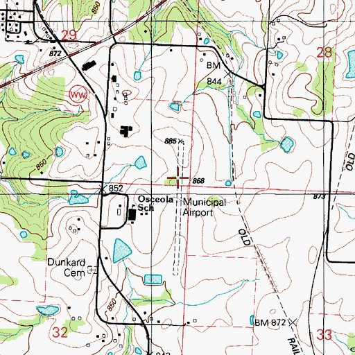 Topographic Map of Osceola Municipal Airport, MO