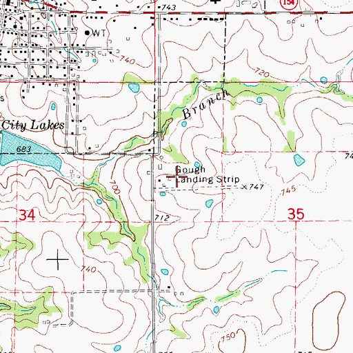 Topographic Map of Jim Gough Airport (historical), MO