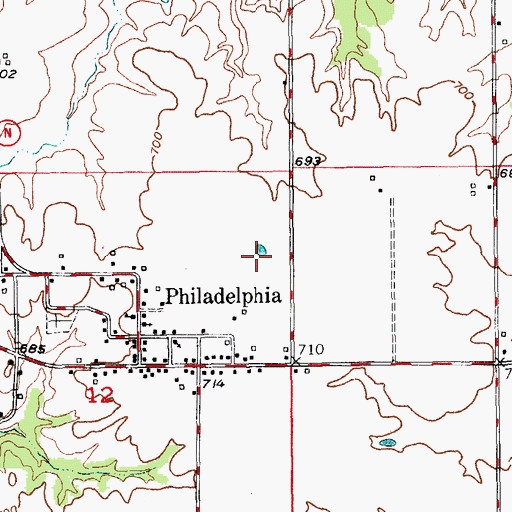 Topographic Map of Bevill Airport, MO