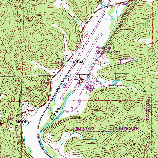 Topographic Map of Piedmont Municipal Airport, MO
