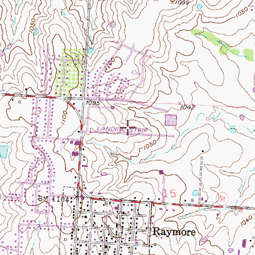 Topographic Map of Raymore International Airport (historical), MO