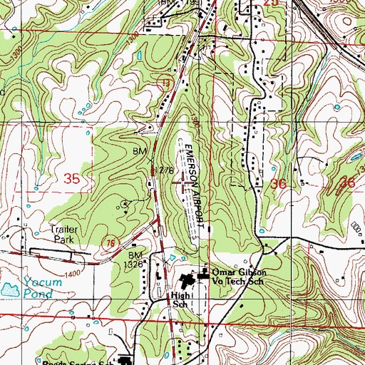 Topographic Map of Emerson Airport (historical), MO
