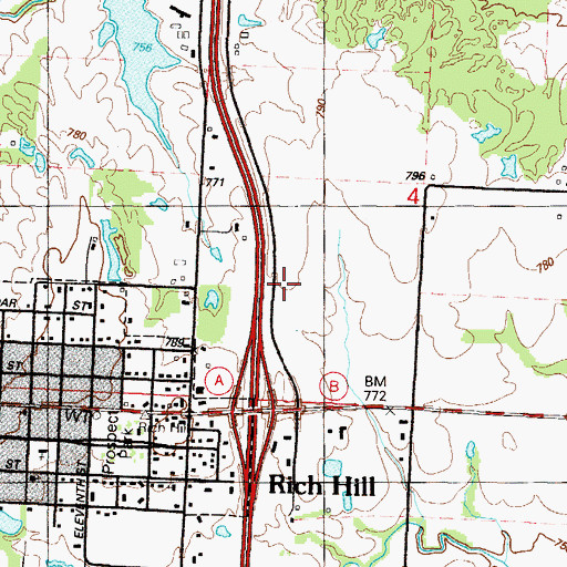 Topographic Map of Schooley Airport (historical), MO