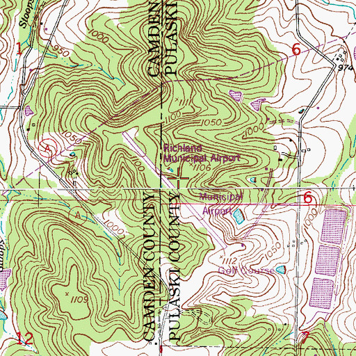 Topographic Map of Richland Municipal Airport, MO