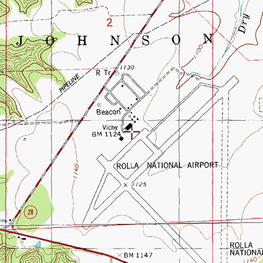 Topographic Map of Rolla National Airport, MO