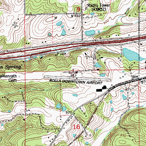 Topographic Map of Rolla Downtown Airport, MO