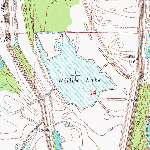 Topographic Map of Willow Lake, AR