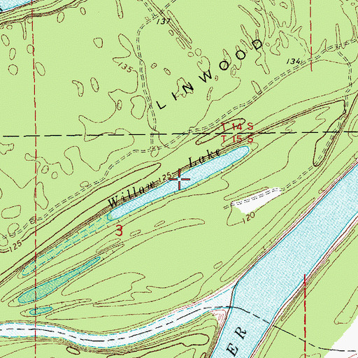 Topographic Map of Willow Lake, AR