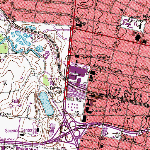 Topographic Map of Saint Louis Childrens Hospital Heliport, MO