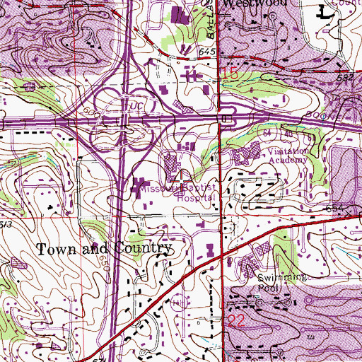 Topographic Map of Missouri Baptist Hospital Heliport, MO