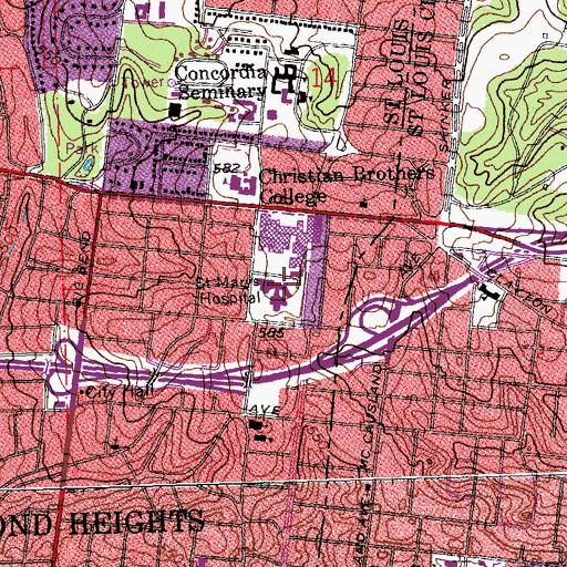 Topographic Map of Saint Marys Heliport, MO