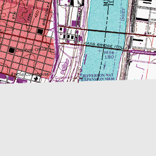 Topographic Map of Saint Louis Downtown Heliport, MO