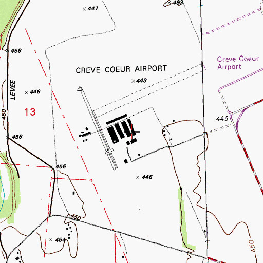 Topographic Map of Creve Coeur Airport, MO