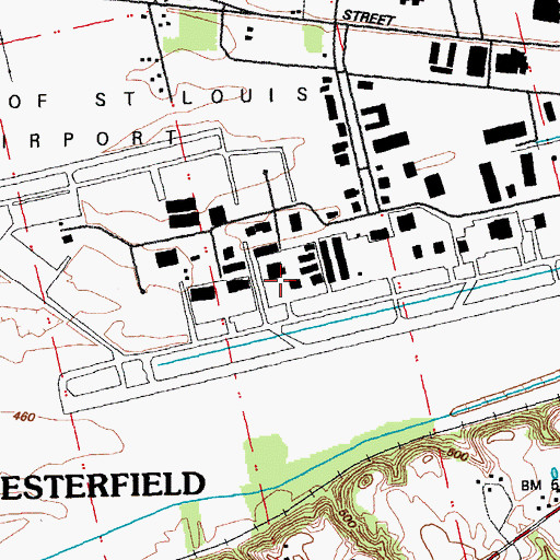 Topographic Map of Spirit of St Louis Airport, MO