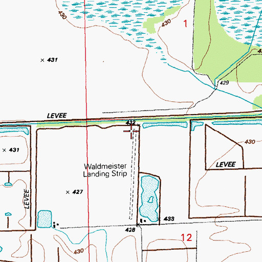 Topographic Map of Waldmeister Farm Airport, MO