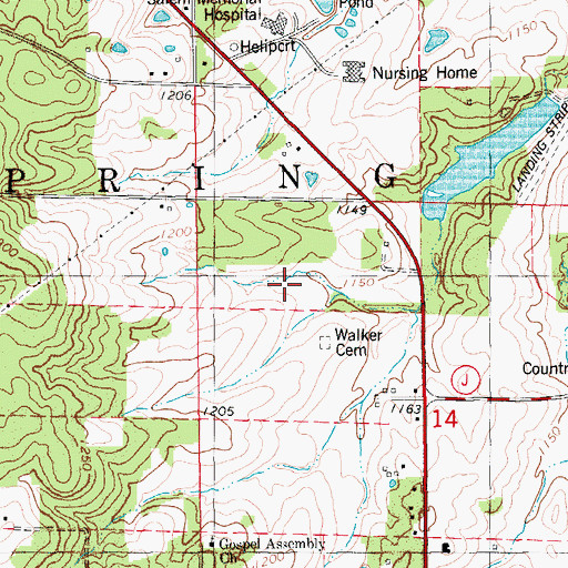 Topographic Map of Salem Memorial Hospital Heliport, MO