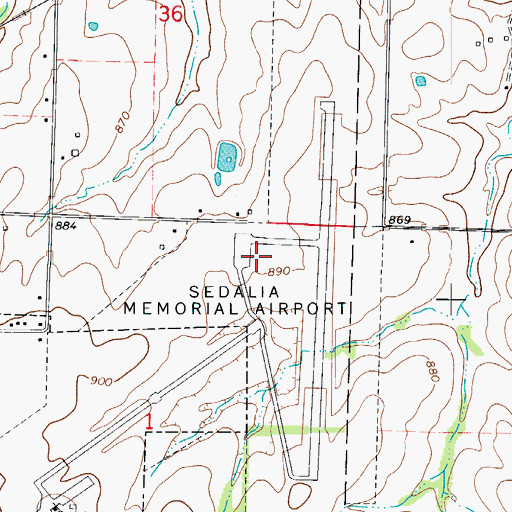 Topographic Map of Sedalia Regional Airport, MO