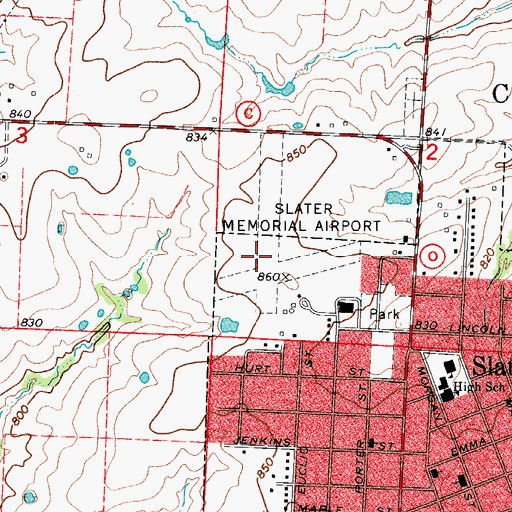 Topographic Map of Slater Memorial Airport, MO