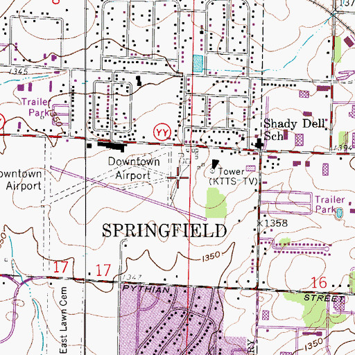 Topographic Map of Downtown Airport, MO