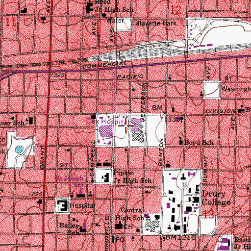 Topographic Map of Lester E Cox Medical Center North Heliport, MO