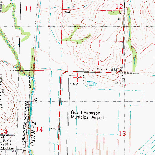 Topographic Map of Gould Peterson Municipal Airport, MO