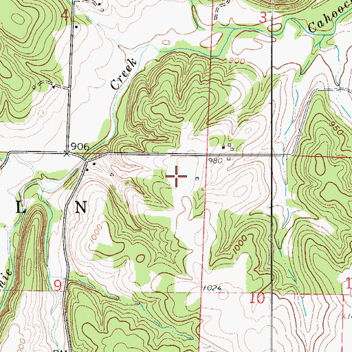 Topographic Map of Cahoochie Airport, MO
