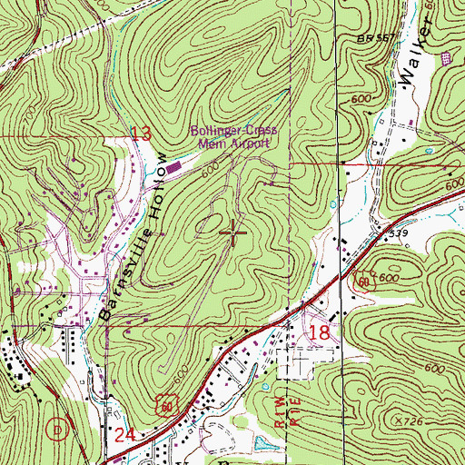 Topographic Map of Bollinger-Crass Memorial Airport, MO